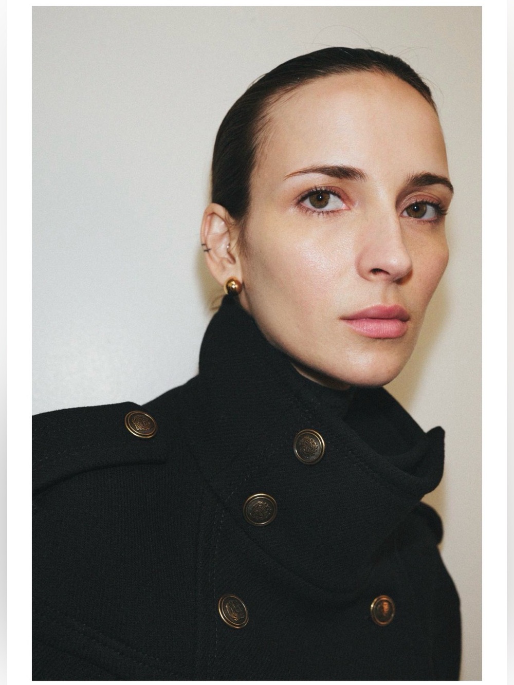 Womens Black Military-Style Wool Cape Coat - Picture 3 of 12